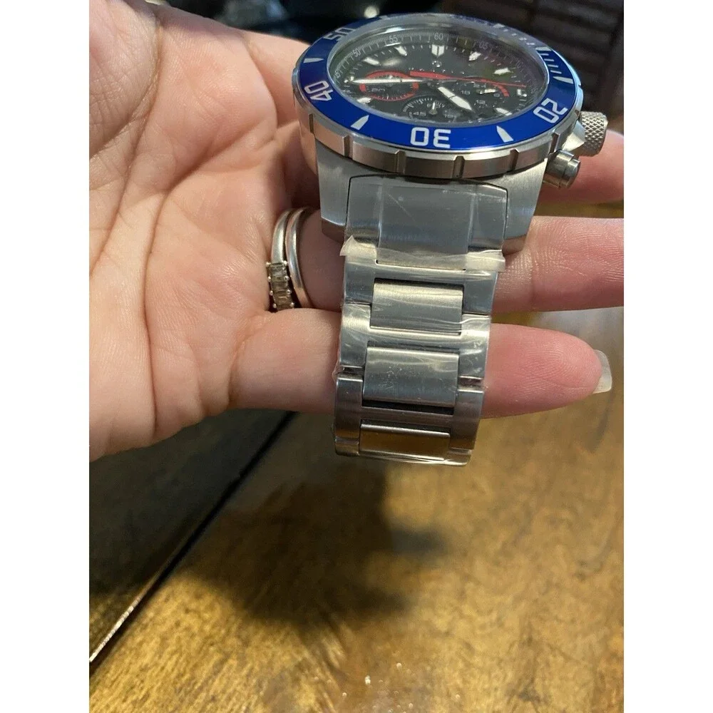 Nautis Men's Quartz Chronograph Date Watch Blue Rotating Bezel Black Dial